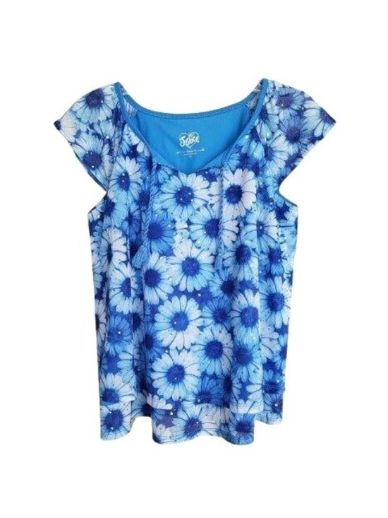 Justice Other - Justice Girls Top 16 Blue Sunflower Sleeveless Embellished Cottage Festive Boho